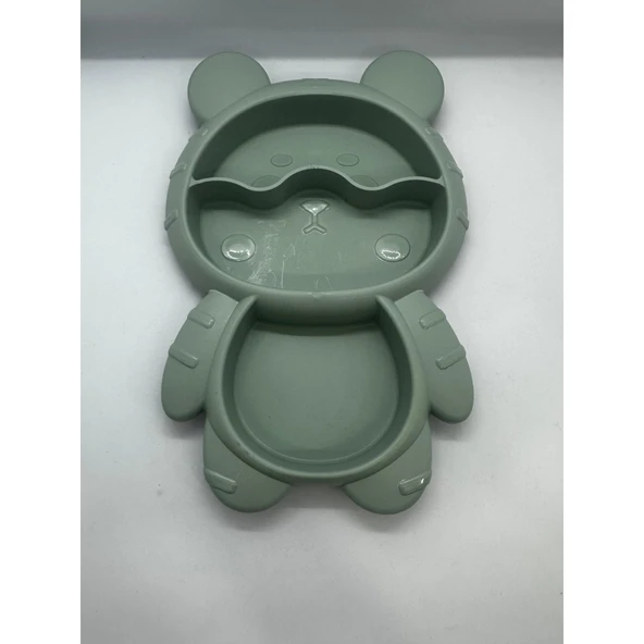 4 Parça Mama Tabağı Seti 3 Bölmeli Ayıcık Şekilli Eğlenceli Mama Tabağı ve Çatal Kaşık Kase Seti - 4