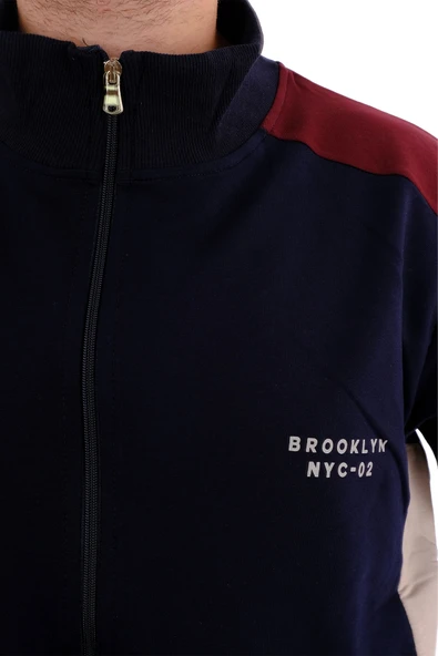 Mode XL Büyük Beden Erkek Eşofman Üstü Dik Yaka Fermuarlı BROOKLYN U24522 Lacivert - Resim 5