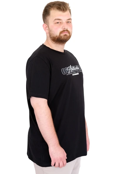 Mode XL Büyük Beden Erkek T-Shirt Bisiklet Yaka ORIGINALS U25038 Siyah - Resim 3