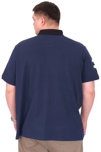 Mode XL Büyük Beden Erkek T-Shirt Polo Yaka H BROUDED U25312 İndigo - Resim 3