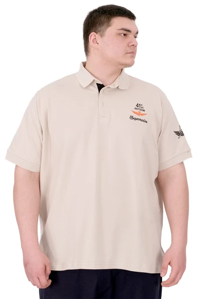 Mode XL Büyük Beden Erkek T-Shirt Pike Polo Yaka U25305 Bej ürün görseli