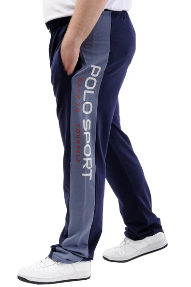 Mode XL Büyük Beden Erkek Eşofman Altı Cepli Baskılı SPORT 24516 İndigo - Resim 3