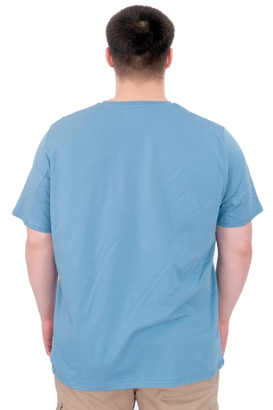 Mode XL Büyük Beden Erkek Baskılı T-Shirt Palm Dream U25026 Mavi - Resim 3