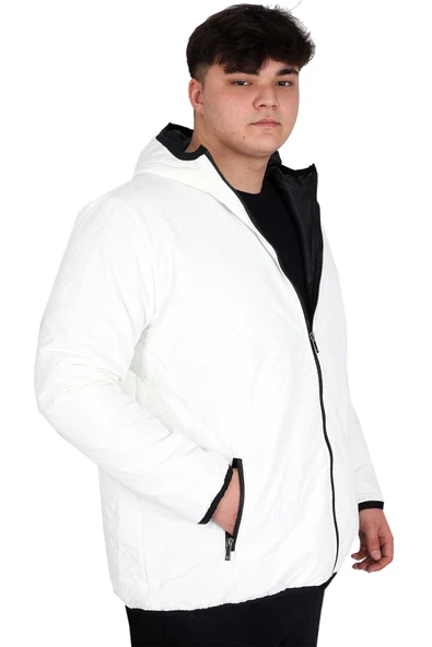 Mode XL Büyük Beden Erkek Mont Kapüşonlu U24608 Ekru - 2