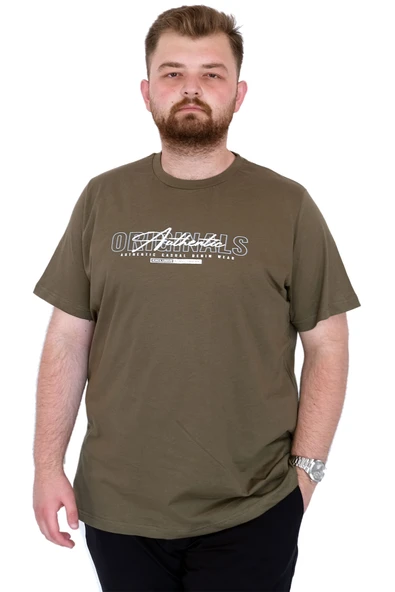 Mode XL Büyük Beden Erkek T-Shirt Bisiklet Yaka ORIGINALS U25038 Haki ürün görseli 1