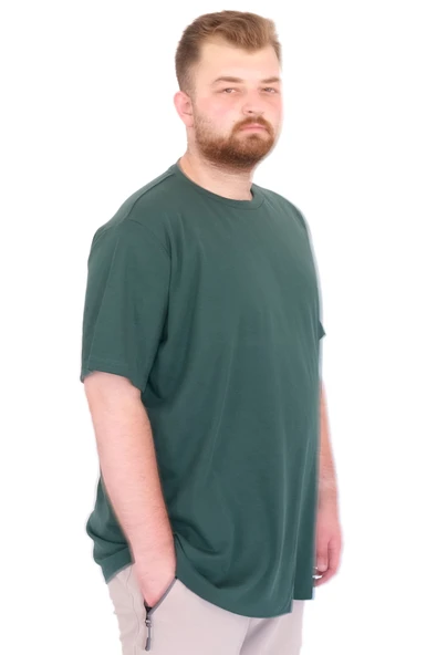 Mode XL Büyük Beden Erkek T-Shirt Bisiklet Yaka U25035 Nefti - Resim 3