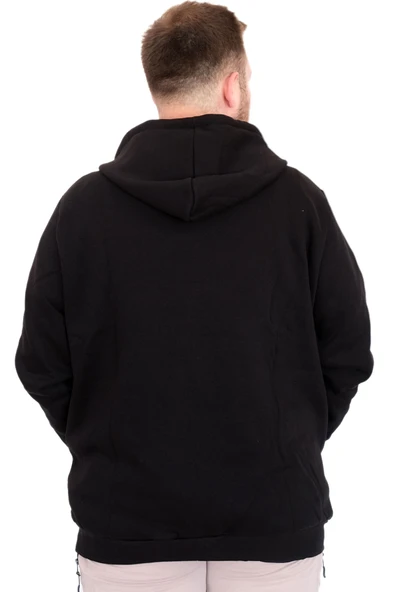 Mode XL Büyük Beden Erkek Kapüşonlu Fermuarlı Sweatshirt U25803 Siyah - Resim 4