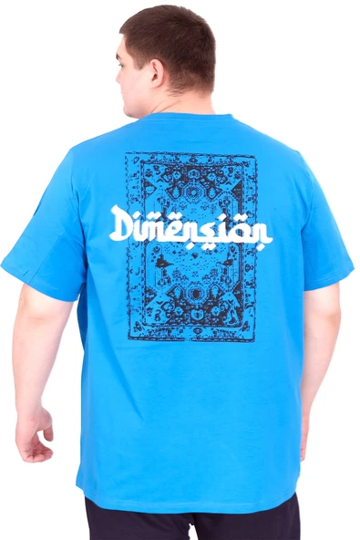 Mode XL Büyük Beden Erkek T-Shirt Bisiklet Yaka DIMENSION U25025 Saks - Resim 2