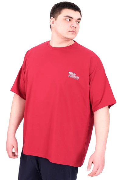 Mode XL Büyük Beden Erkek T-Shirt Bisiklet Yaka FAITH U25030 Bordo - Resim 4