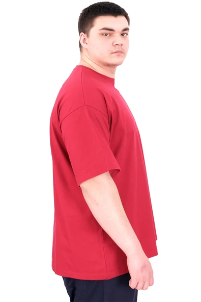 Mode XL Büyük Beden Erkek T-Shirt Bisiklet Yaka FAITH U25030 Bordo - Resim 3