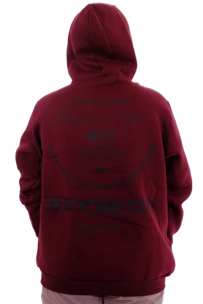Mode XL Erkek Büyük Beden Sweatshirt Sırt Baskılı Şardonlu CITY U24541 Mürdüm - 2
