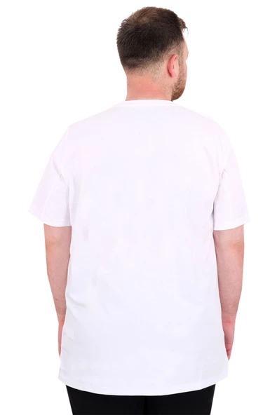 Mode XL Büyük Beden Erkek T-Shirt Bisiklet Yaka Basic U25162 Beyaz - Resim 4