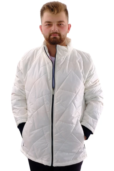 Mode XL Erkek Büyük Beden Dik Yaka Ribanalı Kol Fermuarlı Mont U24611 Ekru