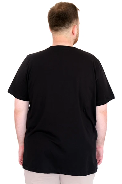 Mode XL Büyük Beden Erkek T-Shirt Bisiklet Yaka ORIGINALS U25038 Siyah - Resim 4