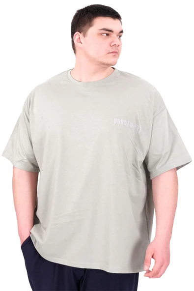 Mode XL Büyük Beden Erkek T-Shirt Bisiklet Yaka BORN TOLYFT U25029 Çağla ürün görseli