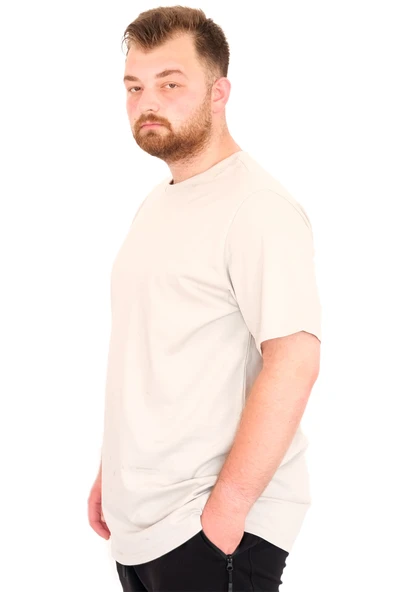 Mode XL Büyük Beden Erkek T-Shirt Bisiklet Yaka Basic U25162 Gri - Resim 2