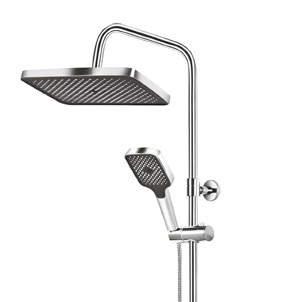 Robot Duş Seti Tam Takım Beyaz Krom Lüks Yağmurlama Fonksiyonlu Yükseklik Ayarlı Başlıklı Sistemi - Resim 4