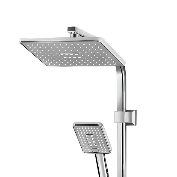 Robot Duş Seti Tam Takım Beyaz Krom Lüks Yağmurlama Fonksiyonlu El Duşu Başlıklı Vidalı Duş Sistemi - Resim 3