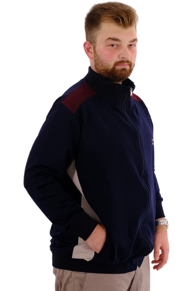 Mode XL Büyük Beden Erkek Eşofman Üstü Dik Yaka Fermuarlı BROOKLYN U24522 Lacivert - Resim 3