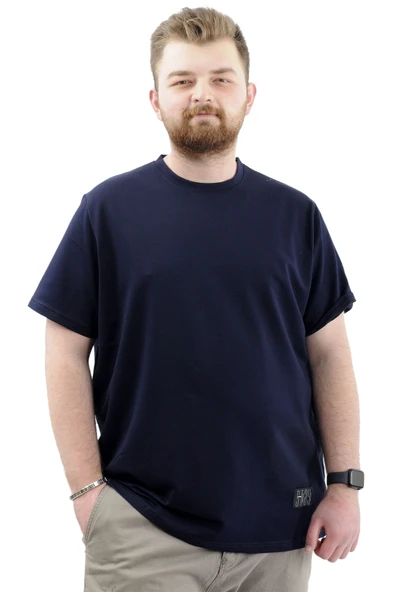Mode XL Büyük Beden Erkek T-Shirt Basic Likralı Bisiklet Yaka Tişört STAY U24071 Lacivert ürün görseli 1