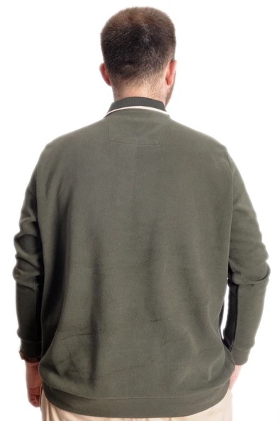 Mode XL Büyük Beden Erkek Sweat Polo Selanik Mode 23448 Haki - Resim 4