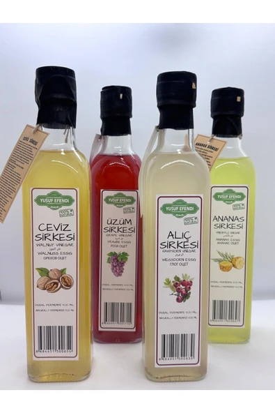 Yusuf Efendi %100 Doğal Fermente Sirke 4’lü Set (Ceviz, Üzüm, Alıç, Ananas) – 500 ml x 4 - 2