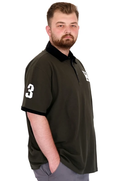 Mode XL Büyük Beden Erkek T-Shirt Polo Yaka H BROUDED U25312 Haki - Resim 3
