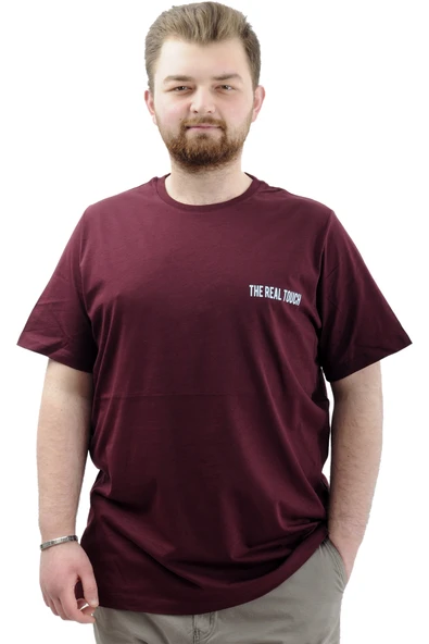 Mode XL Büyük Beden Erkek Tişört Baskılı Pamuklu Bisiklet Yaka T-Shirt TOUCH U24066 Mürdüm ürün görseli