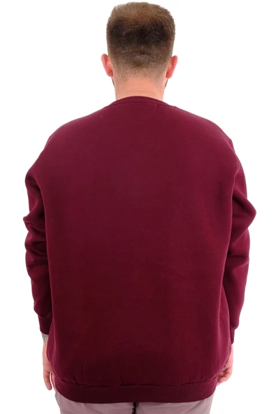 Mode XL Büyük Beden Erkek Sweatshirt 3 İplik Şardonlu Baskılı NINE U24528 Mürdüm - Resim 4