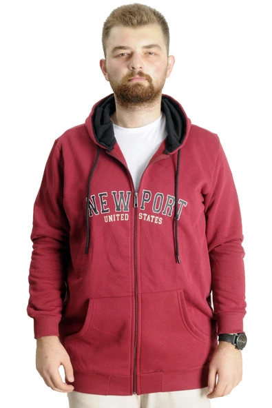 Mode XL Büyük Beden Erkek Kapüşonlu Sweatshirt New Port 23546 Bordo ürün görseli