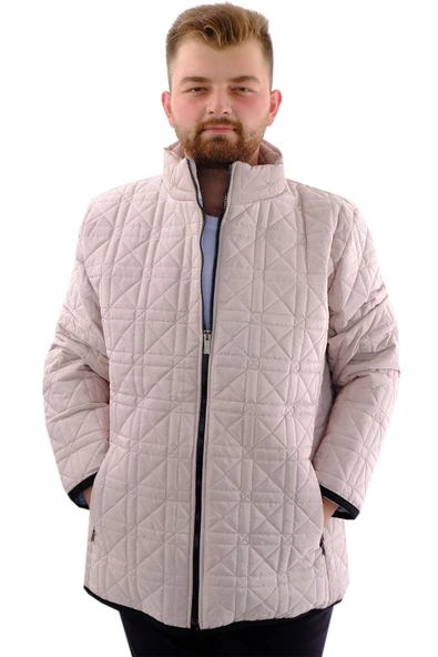 Mode XL Büyük Beden Erkek Dik Yaka Kapitone Mont U24601 Bej - 1