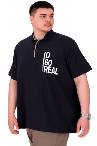 Mode XL Büyük Beden Erkek T-Shirt Polo Yaka REAL U25309 Lacivert - Resim 4