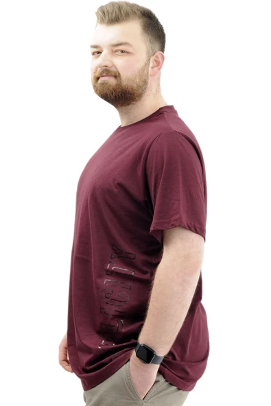 Mode XL Büyük Beden Baskılı Erkek T-Shirt Bisiklet Yaka SIMPLICITY U24046 Mürdüm - Resim 3