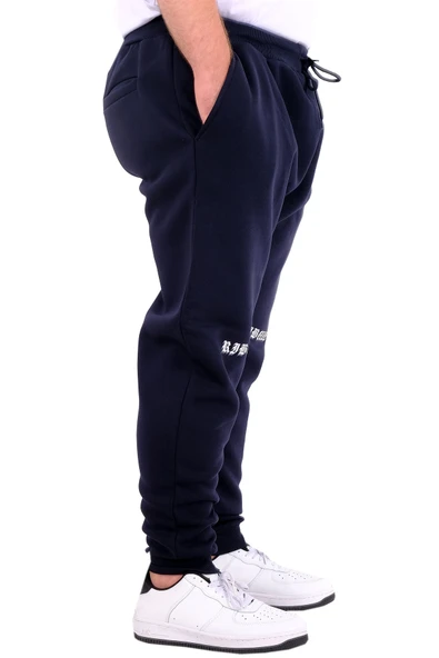 Mode XL Büyük Beden Erkek Eşofman Altı 3 İplik Dar Paça 24520 Lacivert - Resim 3