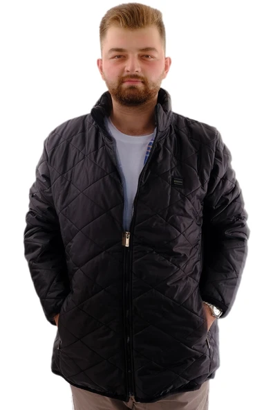 Mode XL Büyük Beden Erkek Dik Yaka Kapitone Mont U24601 Kömür Siyah