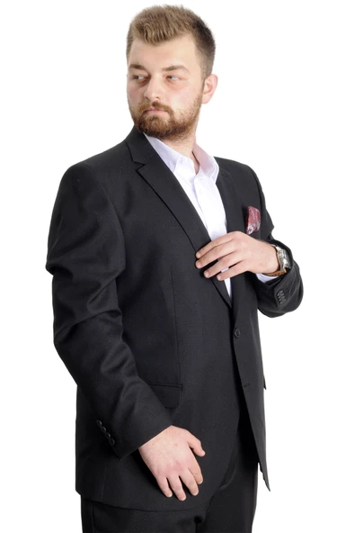 Mode XL Büyük Beden Erkek Takım Elbise Line 23023 Siyah - 3