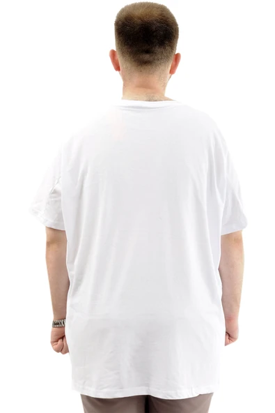 Mode XL Büyük Beden Erkek Tişört Baskılı Bisiklet Yaka Yumuşak Dokulu U24083 Beyaz - Resim 4