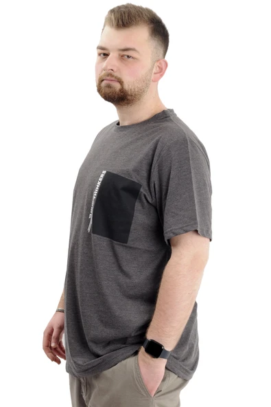 Mode XL Büyük Beden Baskılı Bisiklet Yaka Erkek Tişört THINKERS U24043 Antramelanj - Resim 2