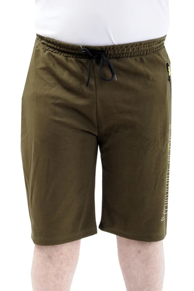 Mode XL Büyük Beden Erkek Kapri Şort Baskılı CALIFORNIA 24503 Haki