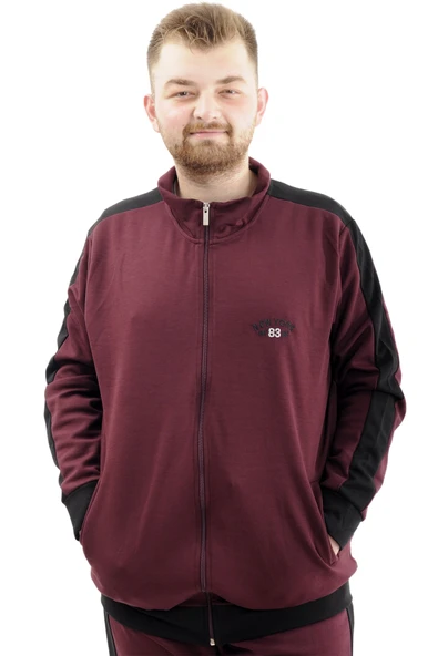 Mode XL Erkek Büyük Beden Eşofman Üstü Fermuarlı Dik Yaka İnterlok NEW YORK U24524 Mürdüm ürün görseli