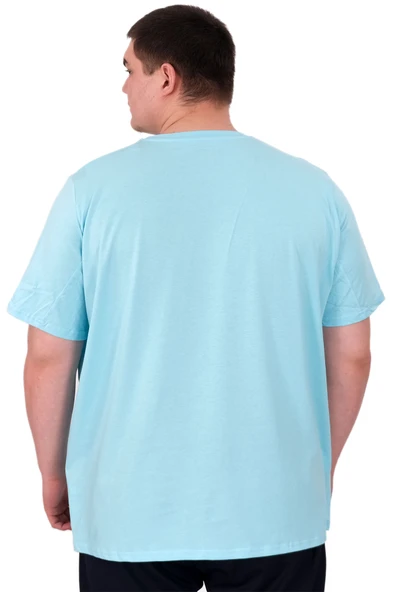 Mode XL Büyük Beden Erkek T-Shirt Bisiklet Yaka STATUE U25027 Turkuaz - Resim 4