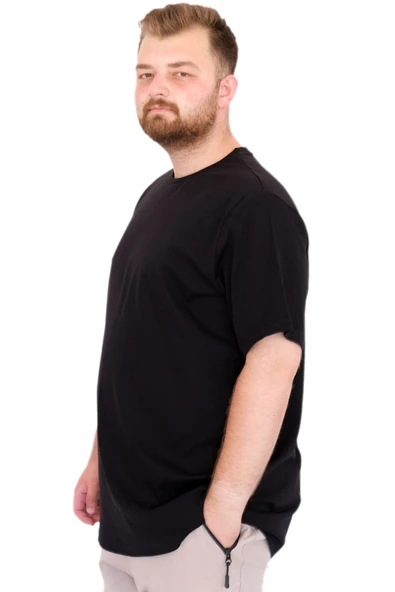 Mode XL Büyük Beden Erkek T-Shirt Bisiklet Yaka U25035 Siyah - Resim 2