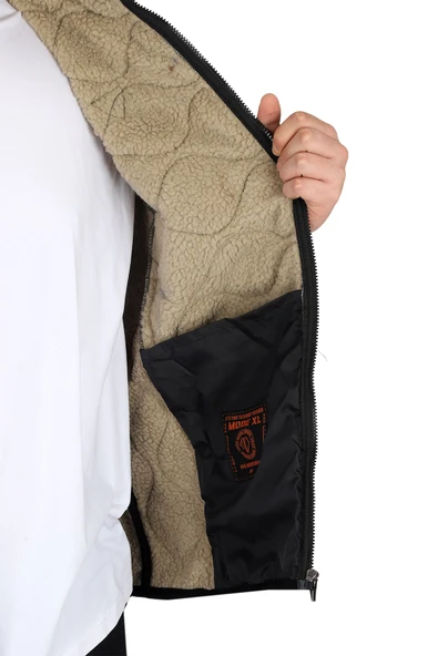 Mode XL Büyük Beden Erkek Fermuarlı Kapüşonlu Şişme Yelek U24705 Kahverengi - 5