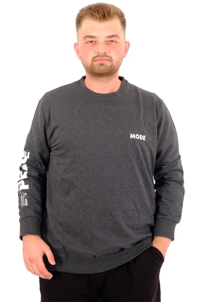 Mode XL Büyük Beden Erkek Sweat Bisiklet Yaka Eşofman Üstü PEACE U24526 Antramelanj ürün görseli