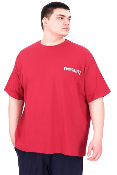Mode XL Büyük Beden Erkek T-Shirt Bisiklet Yaka BORN TOLYFT U25029 Bordo ürün görseli