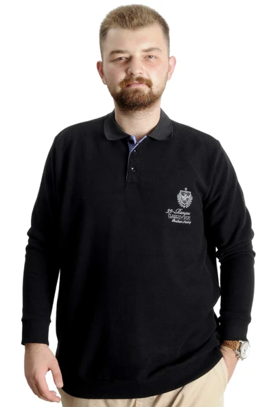 Mode XL Büyük Beden Erkek Sweat Polo Selanik Classic Sport 23444 Siyah