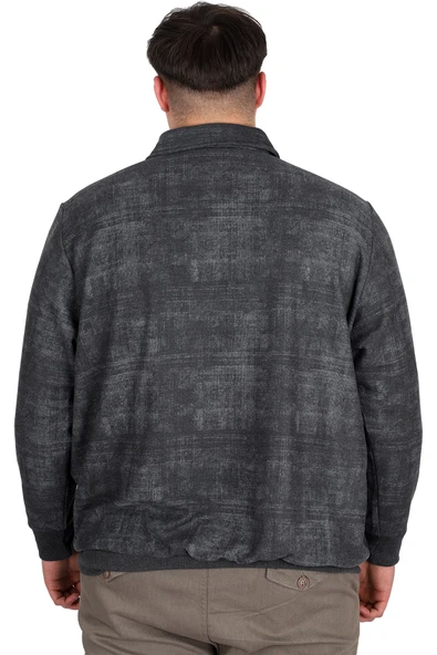 Mode XL Büyük Beden Erkek Polo Yaka Sweatshirt Baskılı Selanik U24440 Antramelanj - Resim 4