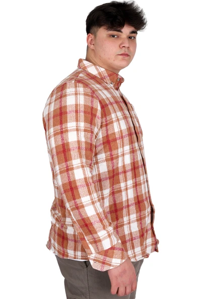 Mode XL Büyük Beden Erkek Gömlek Ekose Oduncu 21394 Kiremit - 2
