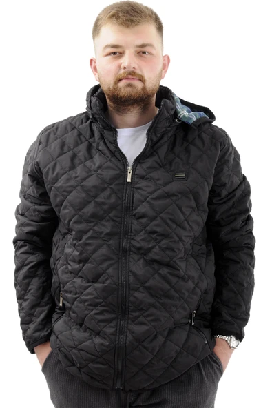 Mode XL Büyük Beden Erkek Kalın Şişme Mont Kapüşonlu U24605 Kömür Siyah ürün görseli