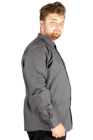 Mode XL Büyük Beden Erkek Klasik Cepli Gömlek Likralı 20350 Füme - 6